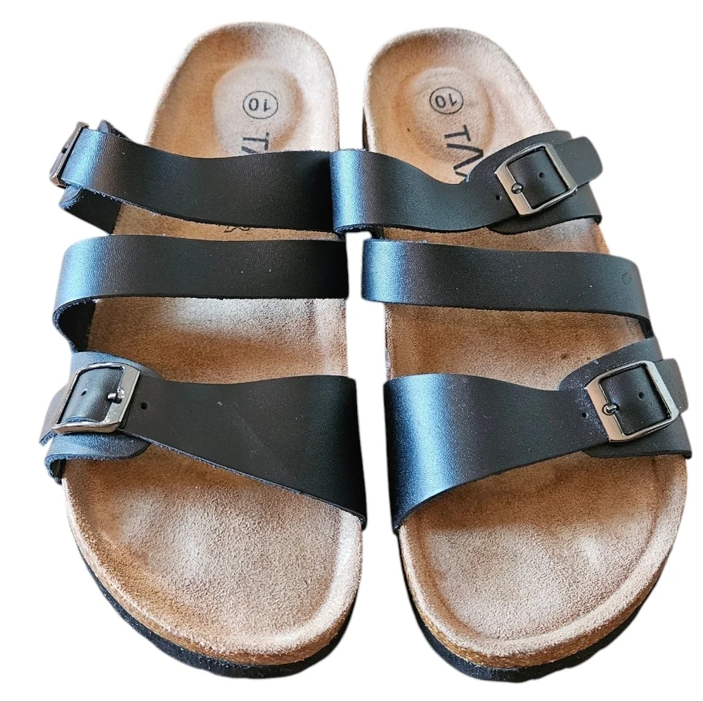 Taxi Women's Leonora Leather Buckle Strappy Black Casual Sandals Slip-on Size 10 - Picture 2 of 10